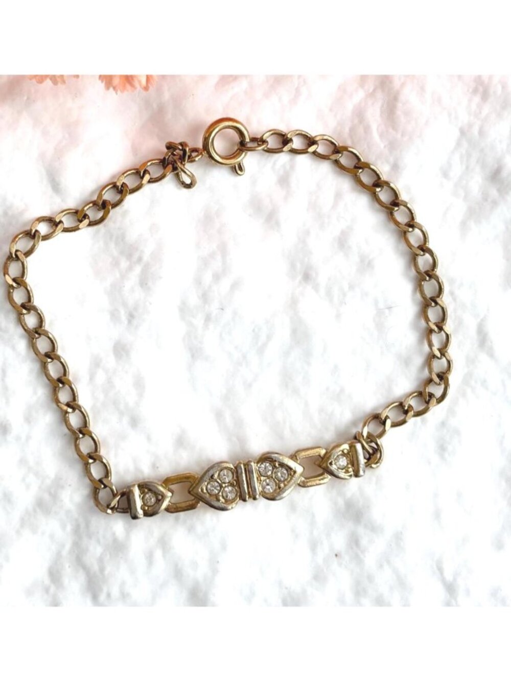 Heart Shaped Chainlink 80's Vintage Curb Chain Panel Bracelet